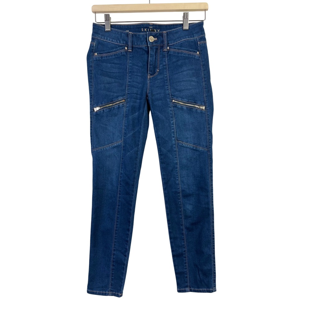 White House Black Market‎ Steampunk The Skinny Crop Zipper Dark Wash Jeans 00